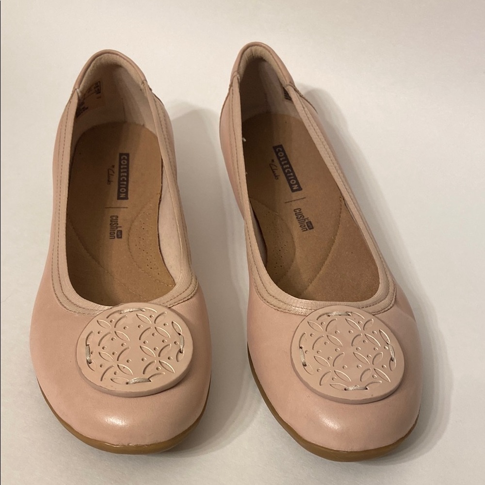Collection by Clarks Pink Ballet Flats with Medallion Detail